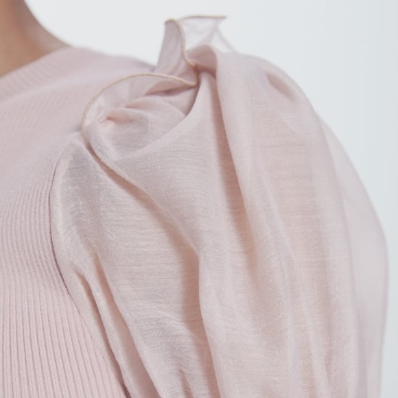 Zara Tops Zara Pale Pink Organza Knit Top Poshmark